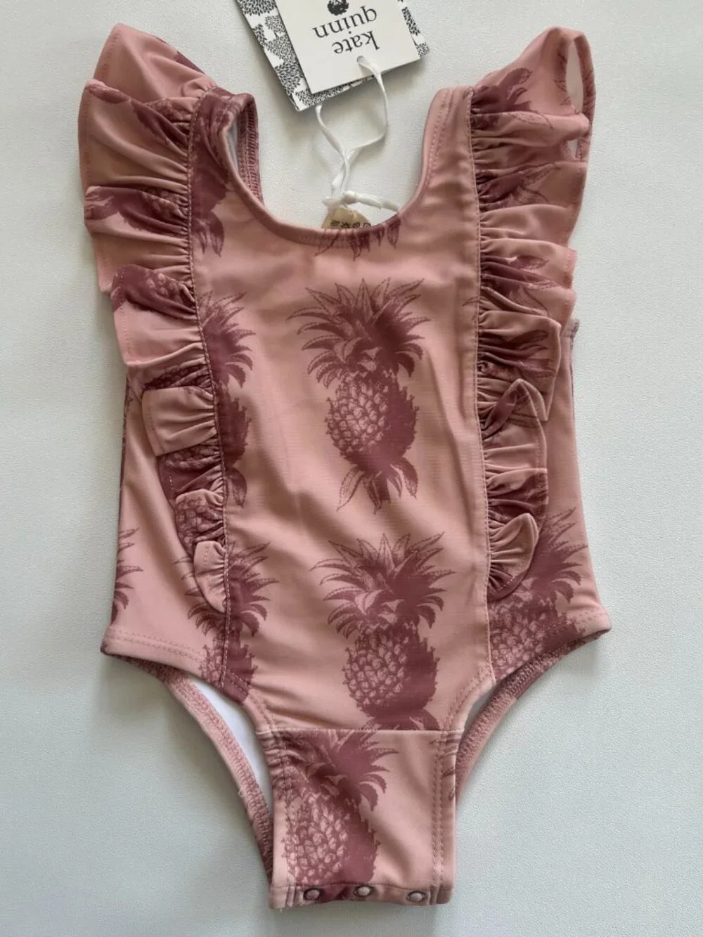 NWT Kate Quinn Baby Swimsuit 3-6M Pink Pineapple Ruffle Tank Style